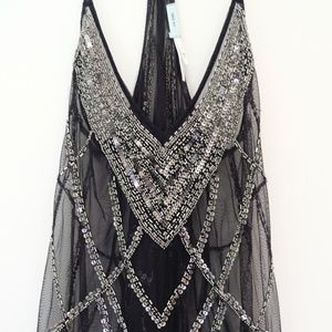 Silver Embellished Black Sheer Tank Top